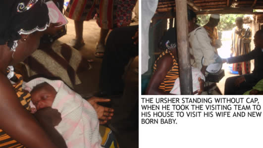 THE URSHER STANDING WITHOUT CAP, WHEN HE TOOK THE VISITING TEAM TO HIS HOUSE TO VISIT HIS WIFE AND NEW BORN BABY.